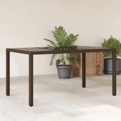 The Living Store Vrtna miza s stekleno ploščo rjav 150x90x75 cm poli ratan - Vrtna Miza