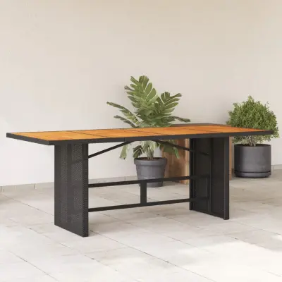 The Living Store Vrtna miza z leseno akacijevo ploščo črna 190x80x74 cm PE ratan - Vrtna Miza
