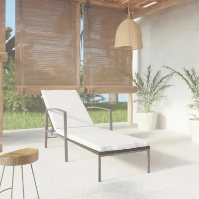 The Living Store Vrtni ležalnik z blazino poli ratan črne barve - Ležalnik