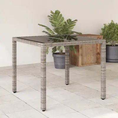 The Living Store Vrtna miza s stekleno ploščo siva 90x90x75 cm poli ratan - Vrtna Miza
