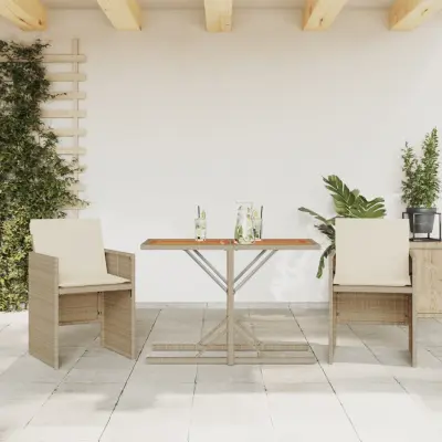 The Living Store Bistro garnitura 3-delna z blazinami bež poli ratan - Bistro Garnitura