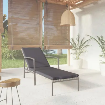 The Living Store Vrtni ležalnik z blazino poli ratan sive barve - Ležalnik