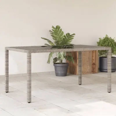 The Living Store Vrtna miza s stekleno ploščo siva 150x90x75 cm poli ratan - Vrtna Miza