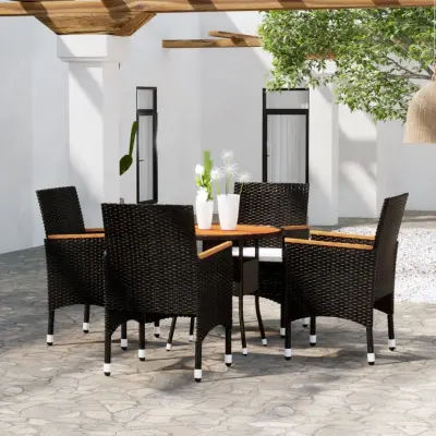 The Living Store Vrtna bistro garnitura 5-delna poli ratan in trden les črna - Vrtna Bistro Garnitura