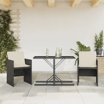 The Living Store Bistro garnitura 3-delna z blazinami črn poli ratan - Bistro Garnitura