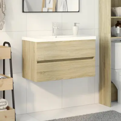The Living Store Kopalniško pohištvo 2 kosa keramika in inženirski les - Kopalniška Garnitura