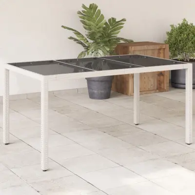 The Living Store Vrtna miza s stekleno ploščo bela 150x90x75 cm poli ratan - Vrtna Miza