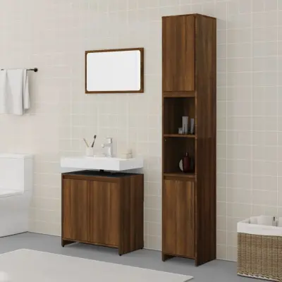 The Living Store Kopalniška garnitura 3-delna rjavi hrast inženirski les - Komplet Kopalniškega Pohištva