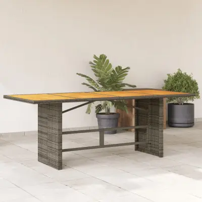 The Living Store Vrtna miza z leseno akacijevo ploščo siva 190x80x75 cm PE ratan - Vrtna Miza