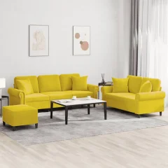 The Living Store Sedežna garnitura 3-delna z vzglavniki rumen žamet - Sedežna Garnitura