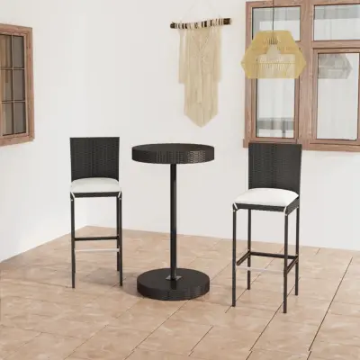 The Living Store Vrtna barska garnitura z blazinami 3-delna poli ratan črna - Vrtna Barska Garnitura