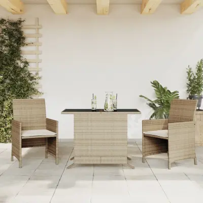 The Living Store Bistro garnitura 3-delna z blazinami bež poli ratan - Bistro Garnitura