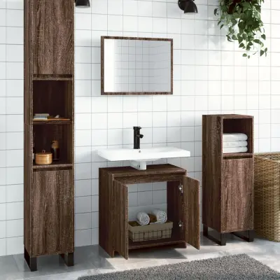 The Living Store Kopalniška garnitura 2-delna rjavi hrast inženirski les - Komplet Kopalniškega Pohištva