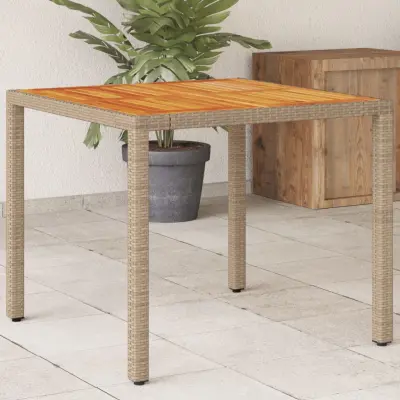 The Living Store Vrtna miza bež 90x90x75 cm poli ratan in akacijev les - Vrtna Miza