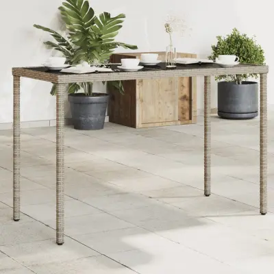 The Living Store Vrtna miza s stekleno ploščo siva 115x54x74 cm poli ratan - Vrtna Miza