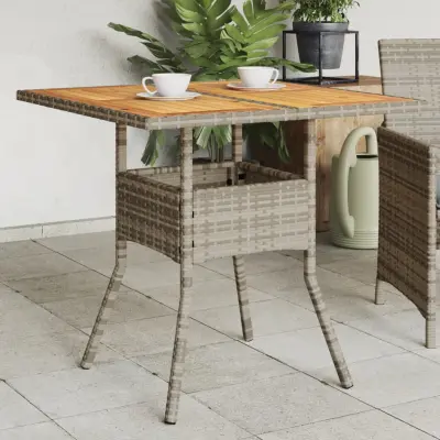 The Living Store Vrtna miza z leseno akacijevo ploščo siva 80x80x75 cm PE ratan - Vrtna Miza