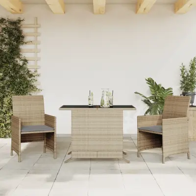 The Living Store Bistro garnitura 3-delna z blazinami bež poli ratan - Bistro Garnitura