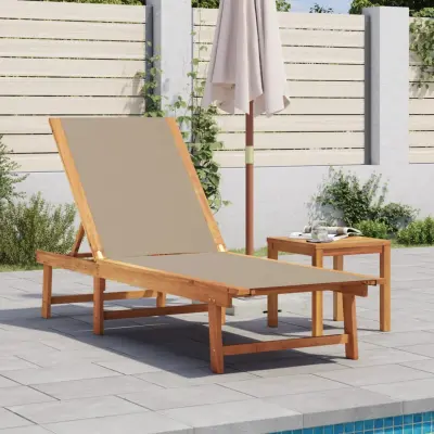 The Living Store Ležalnik taupe trden akacijev les in tekstilen - Vrtni Ležalnik