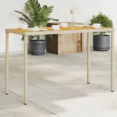 The Living Store Vrtna miza z leseno akacijevo ploščo bež 115x54x74 cm PE ratan - Vrtna Miza