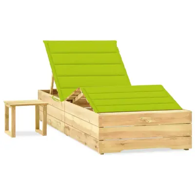 The Living Store Vrtni ležalnik z mizico in blazino impregnirana borovina - Ležalnik Z Mizico