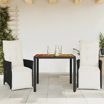 The Living Store Bistro garnitura 3-delna z blazinami črn poli ratan - Bistro Garnitura