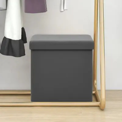The Living Store Zložljiv stolček s prostorom za shranjevanje siva PVC - Stolček S Prostorom Za Shranjevanje