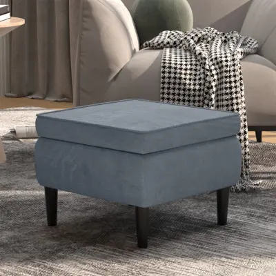 The Living Store Stolček z lesenimi nogami temno siv žamet - Stolček