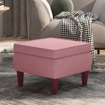 The Living Store Stolček z lesenimi nogami roza žamet - Stolček