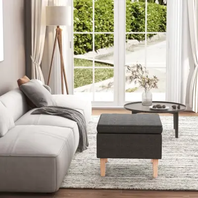 The Living Store Stolček z lesenimi nogami temno siv iz blaga - Stolček