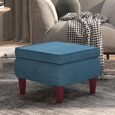 The Living Store Stolček z lesenimi nogami moder žamet - Stolček
