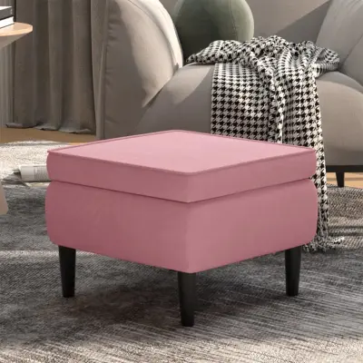 The Living Store Stolček z lesenimi nogami roza žamet - Stolček