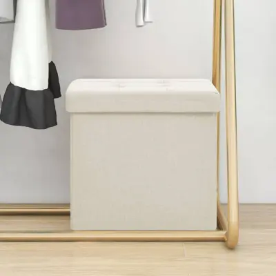 The Living Store Zložljiv stolček s prostorom za shranjevanje kremno bel - Stolček S Prostorom Za Shranjevanje