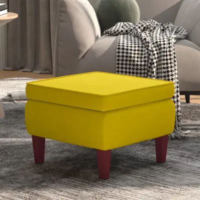 The Living Store Stolček z lesenimi nogami rumen žamet - Stolček