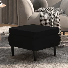 The Living Store Stolček z lesenimi nogami črn žamet - Stolček