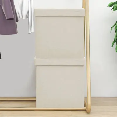 The Living Store Zložljiv stolček s prostorom za shranjevanje 2 kosa kremno bel - Stolček S Prostorom Za Shranjevanje