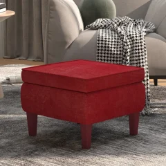 The Living Store Stolček z lesenimi nogami vinsko rdeč žamet - Stolček