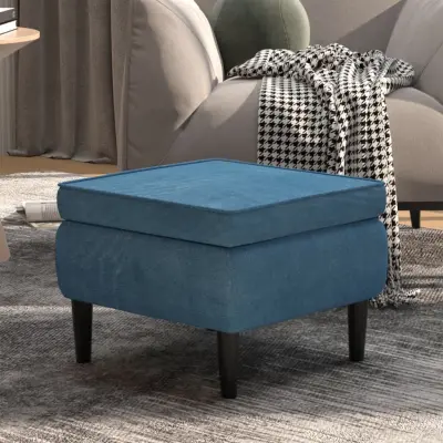 The Living Store Stolček z lesenimi nogami moder žamet - Stolček