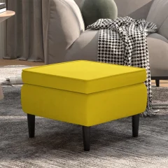 The Living Store Stolček z lesenimi nogami rumen žamet - Stolček
