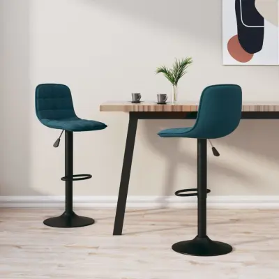 The Living Store Barski stolčki 2 kosa moder žamet - Barski Stolček