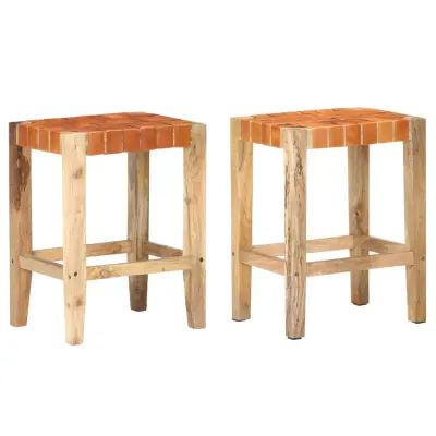 The Living Store Barski stolčki 2 kosa rjavo pravo usnje 60 cm - Barski Stolček