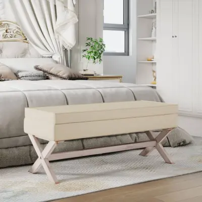 The Living Store Stolček s prostorom za shranjevanje 110x45x49 cm laneno platno - Stolček S Prostorom Za Shranjevanje