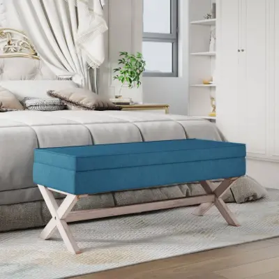 The Living Store Stolček s prostorom za shranjevanje moder 110x45x49 cm žamet - Stolček S Prostorom Za Shranjevanje