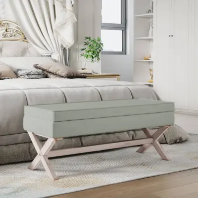 The Living Store Stolček s prostorom za shranjevanje svet. siv 110x45x49cm žamet - Stolček S Prostorom Za Shranjevanje