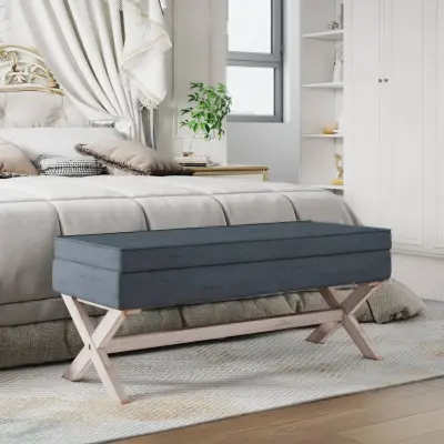The Living Store Stolček s prostorom za shranjevanje temno siv 110x45x49cm žamet - Stolček S Prostorom Za Shranjevanje