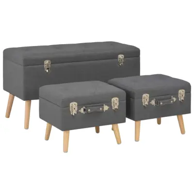 The Living Store Stolčki s prostorom za shranjevanje 3 kosi temno sivo blago - Stolček