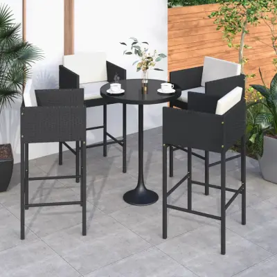 The Living Store Barski stolčki 4 kosi z blazinami črni poli ratan - Barski Stolček