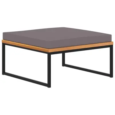 The Living Store Stolček za noge z blazino 66x66x36 cm trdna akacija temno siv - Stolček Za Noge