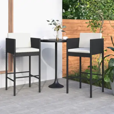 The Living Store Barski stolčki 2 kosa z blazinami črni poli ratan - Barski Stolček