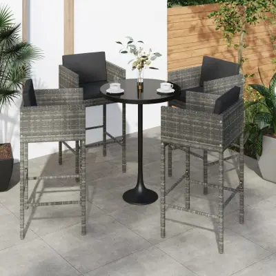 The Living Store Barski stolčki 4 kosi z blazinami sivi poli ratan - Barski Stolček