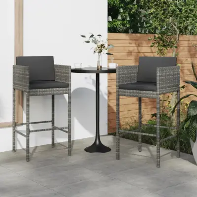 The Living Store Barski stolčki 2 kosa z blazinami sivi poli ratan - Barski Stolček